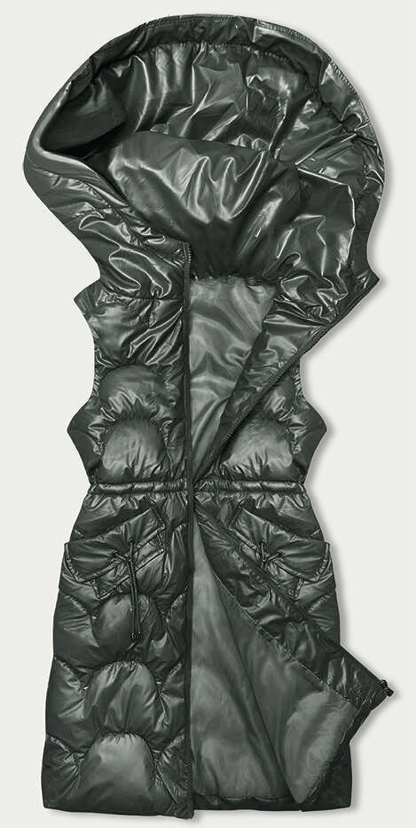 Vypasovaná vesta v khaki barvě s kapucí (B8173-11) odcienie zieleni 46