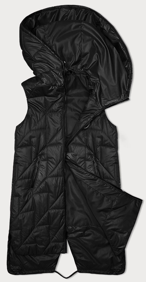 Černá prošívaná dámská vesta s asymetrickou spodní částí S'West (B8237-1) odcienie czerni XL (42)