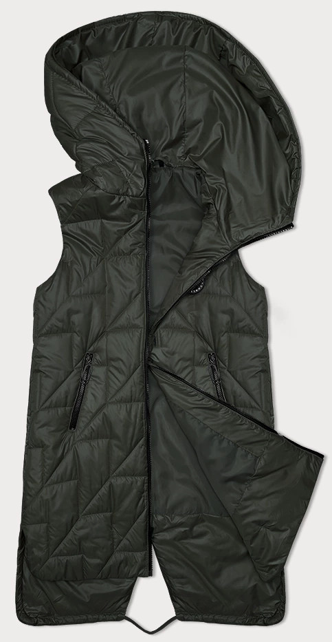 Prošívaná dámská vesta v khaki barvě s asymetrickou spodní částí S'West (B8237-11) odcienie zieleni XL (42)