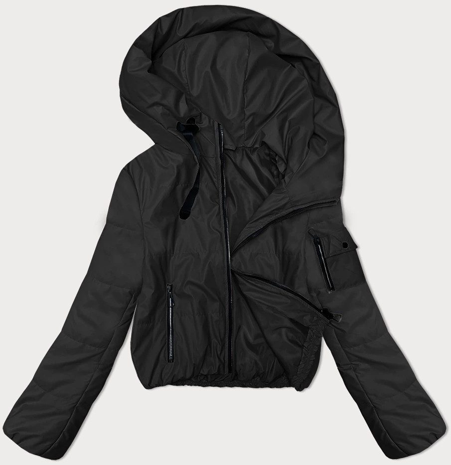 Krátká černá dámská bunda s kapucí S'West (B8246-1) odcienie czerni XL (42)