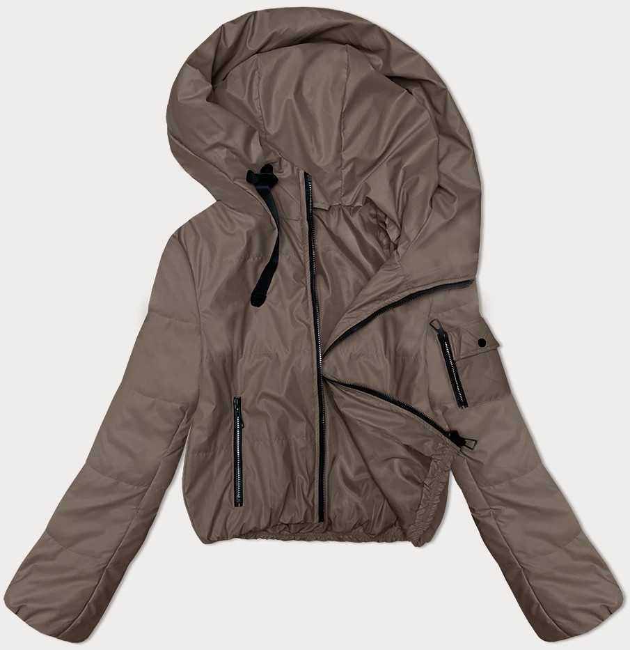 Tmavě béžová krátká dámská bunda s kapucí S'West (B8246-12) odcienie beżu XL (42)
