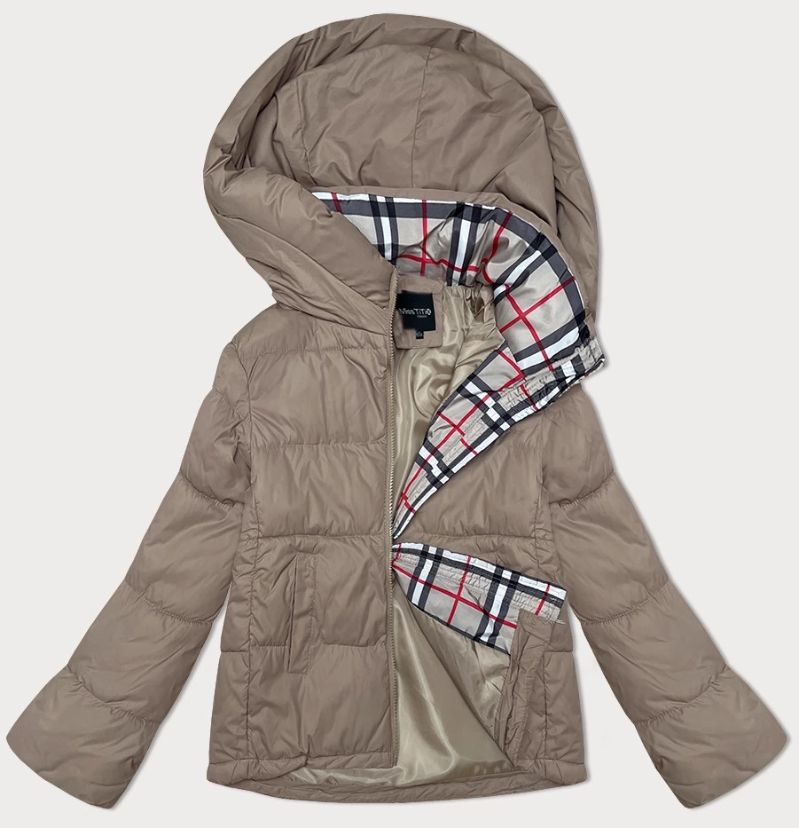 Volná béžová dámská bunda s kapucí Miss TiTi (2360) odcienie beżu S (36)