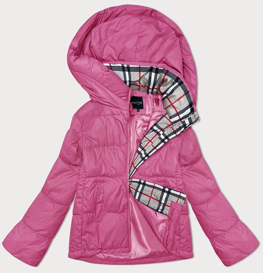 Volná růžová dámská bunda s kapucí Miss TiTi (2360) odcienie różu S (36)