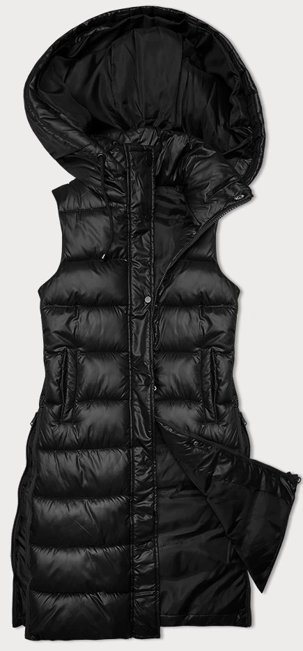 Černá dlouhá péřová dámská vesta S'West (B8021-1) odcienie czerni L (40)