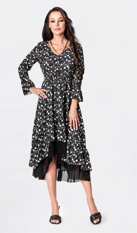 Černé vzdušné dámské šaty s ozdobnou spodní částí Ann Gissy (DLY017) odcienie czerni XL (42)