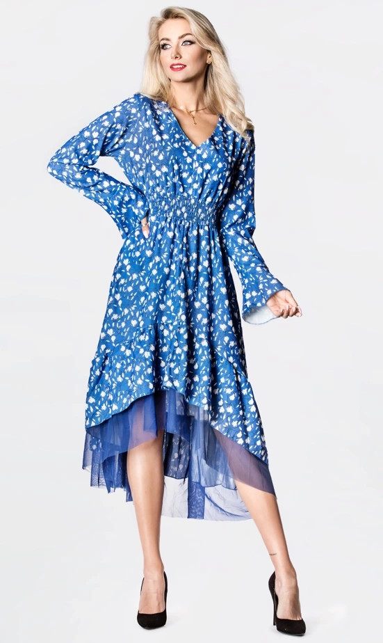 Světle modré vzdušné dámské šaty s ozdobnou spodní částí Ann Gissy (DLY017) odcienie niebieskiego XL (42)
