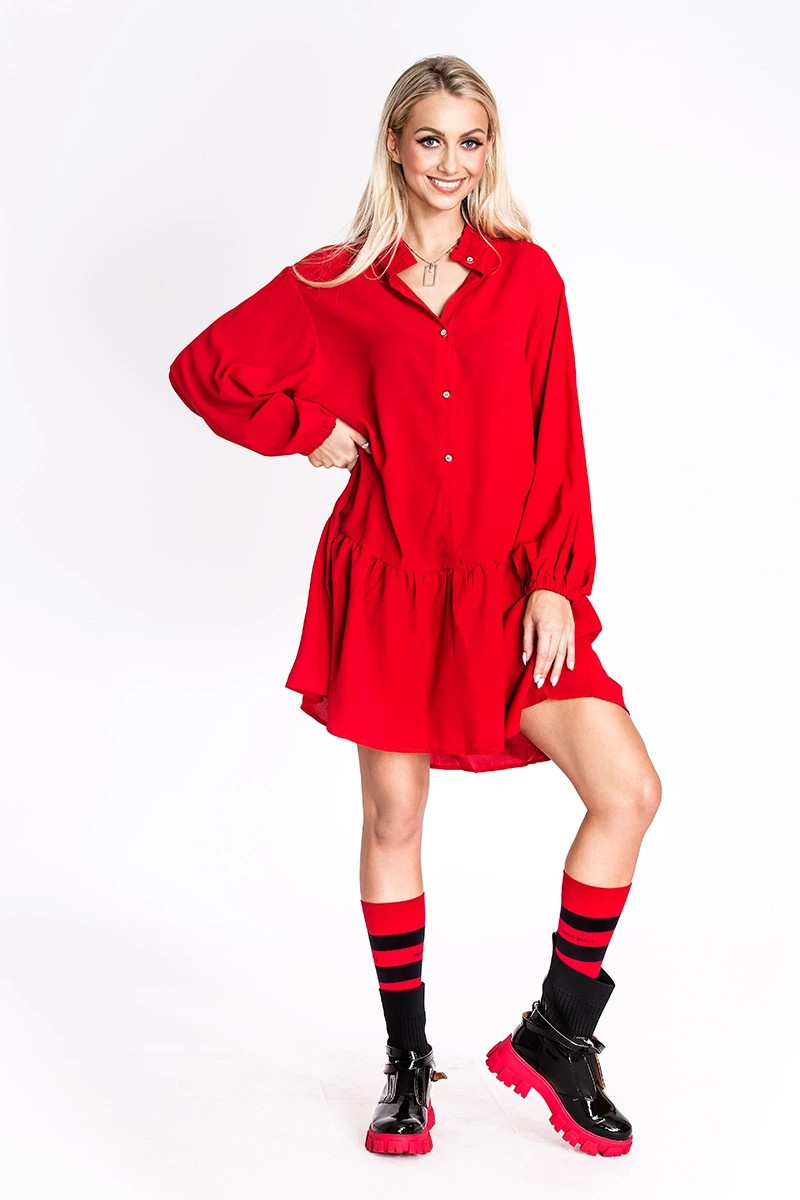 Červené dámské šaty s netopýřími rukávy Ann Gissy (XY202118) odcienie czerwieni XL (42)