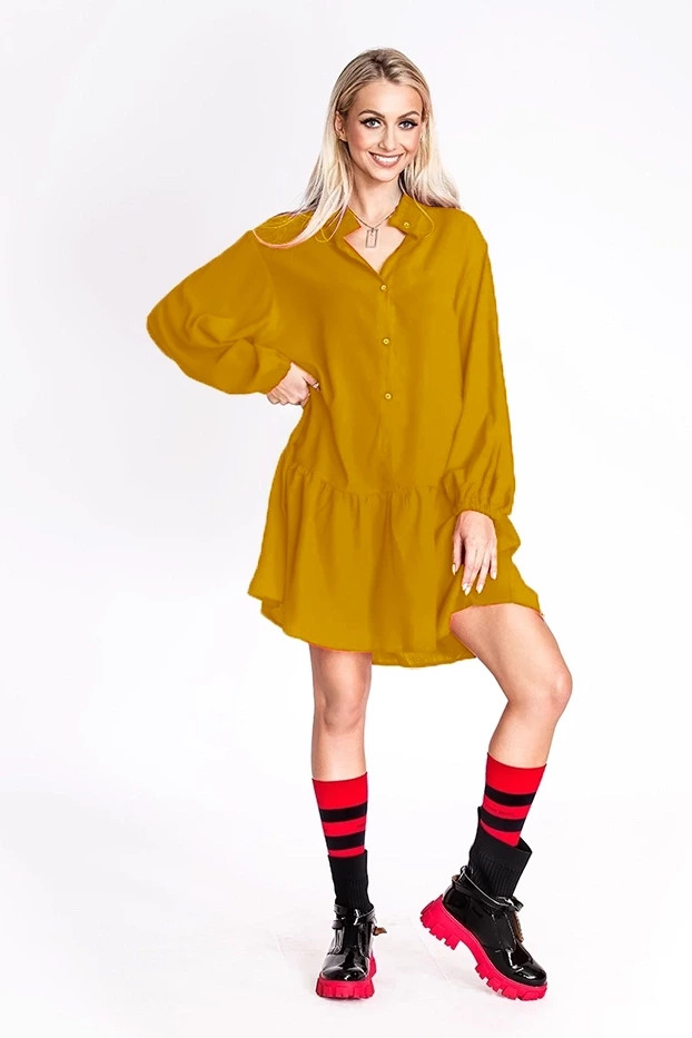 Dámské šaty v hořčicové barvě s netopýřími rukávy Ann Gissy (XY202118) odcienie żółtego XL (42)