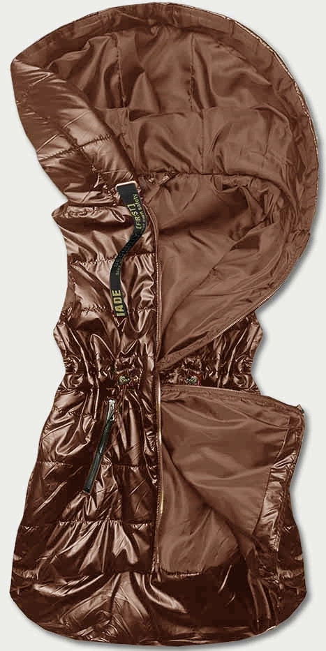 Lesklá vesta v karamelové barvě s kapucí (B8131-14) odcienie brązu 46
