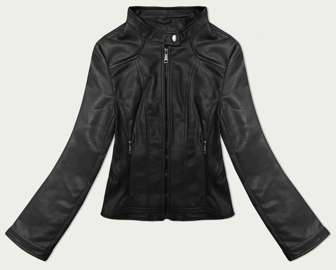 Krátká černá dámská bunda ramoneska se stojáčkem J Style (11Z8127) odcienie czerni XL (42)