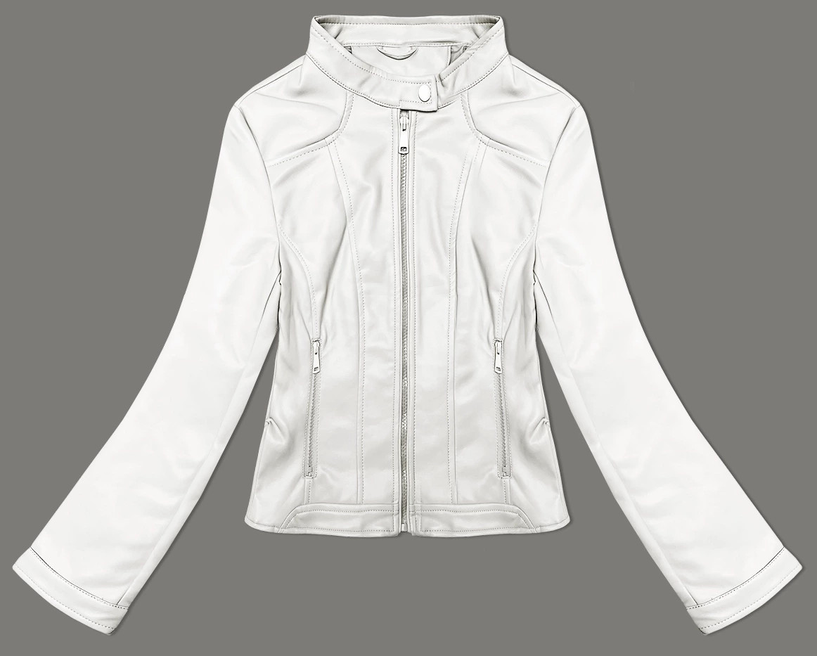 Krátká dámská bunda ramoneska v barvě ecru se stojáčkem J Style (11Z8127) odcienie bieli L (40)
