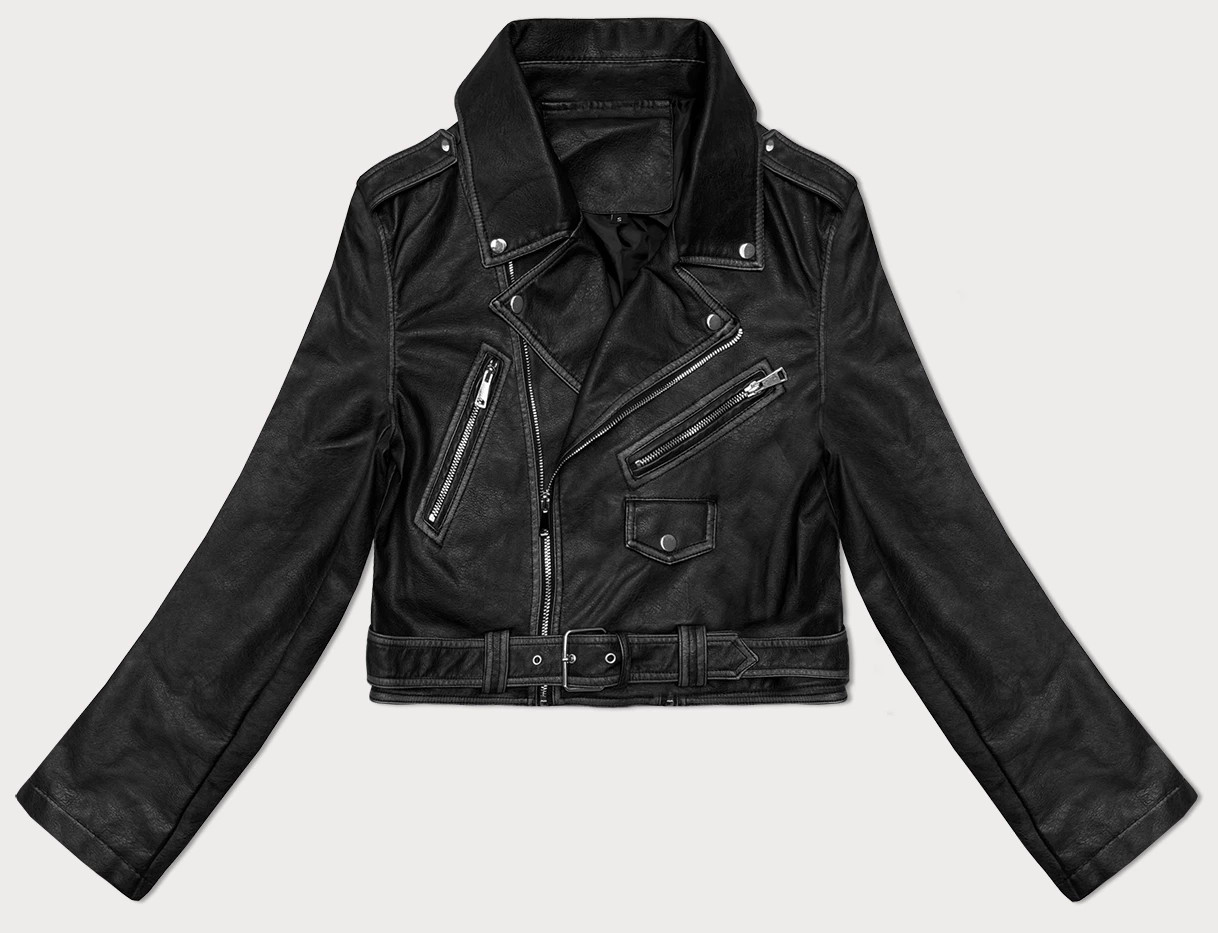 Černá vintage bunda ramoneska s opaskem J Style (11Z8125) odcienie czerni L (40)