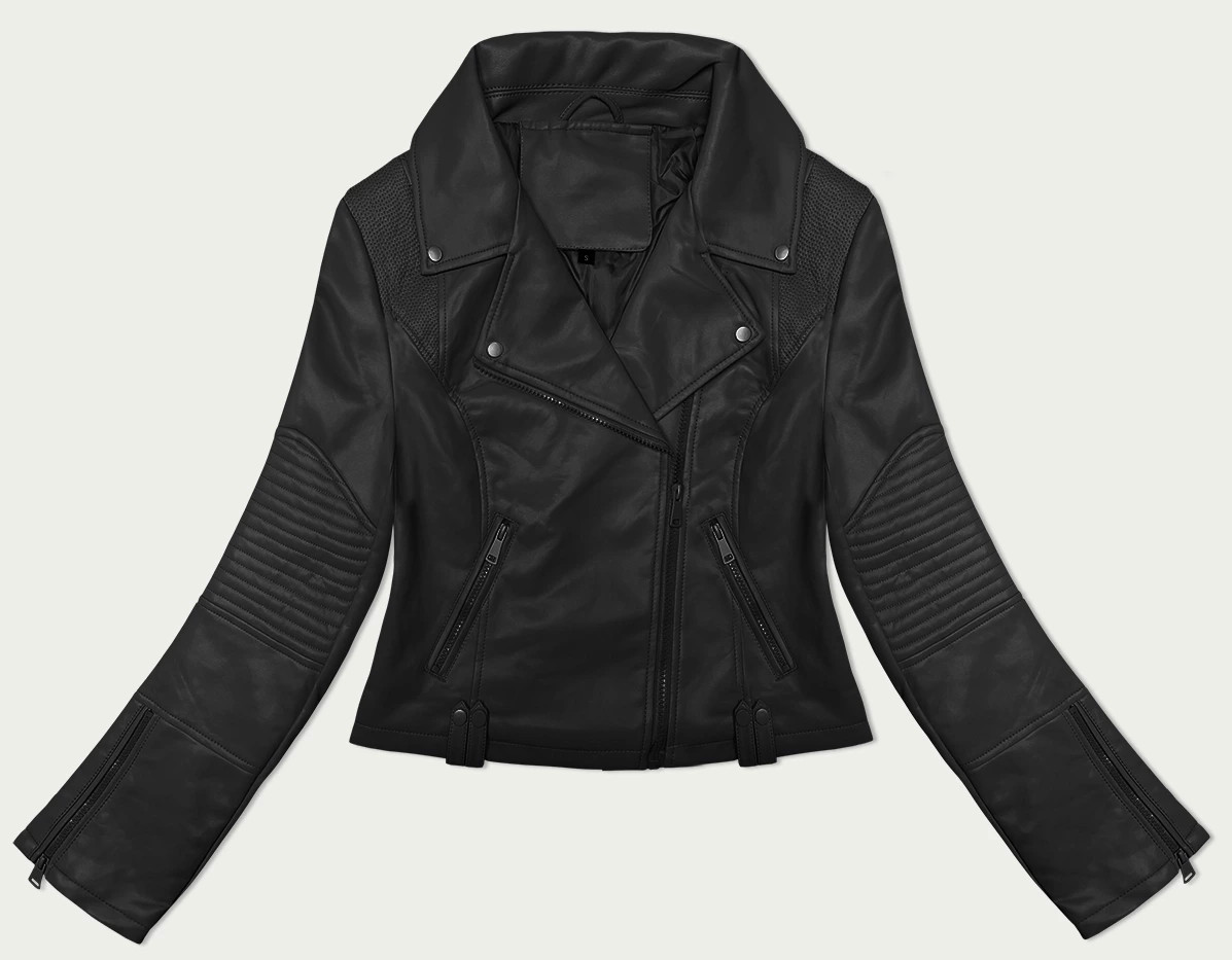 Černá bunda ramoneska s asymetrickým zipem J Style (11Z8130) odcienie czerni S (36)