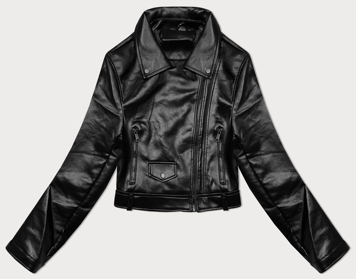 Černá kožená bunda s klopami J Style (11Z8128) odcienie czerni M (38)