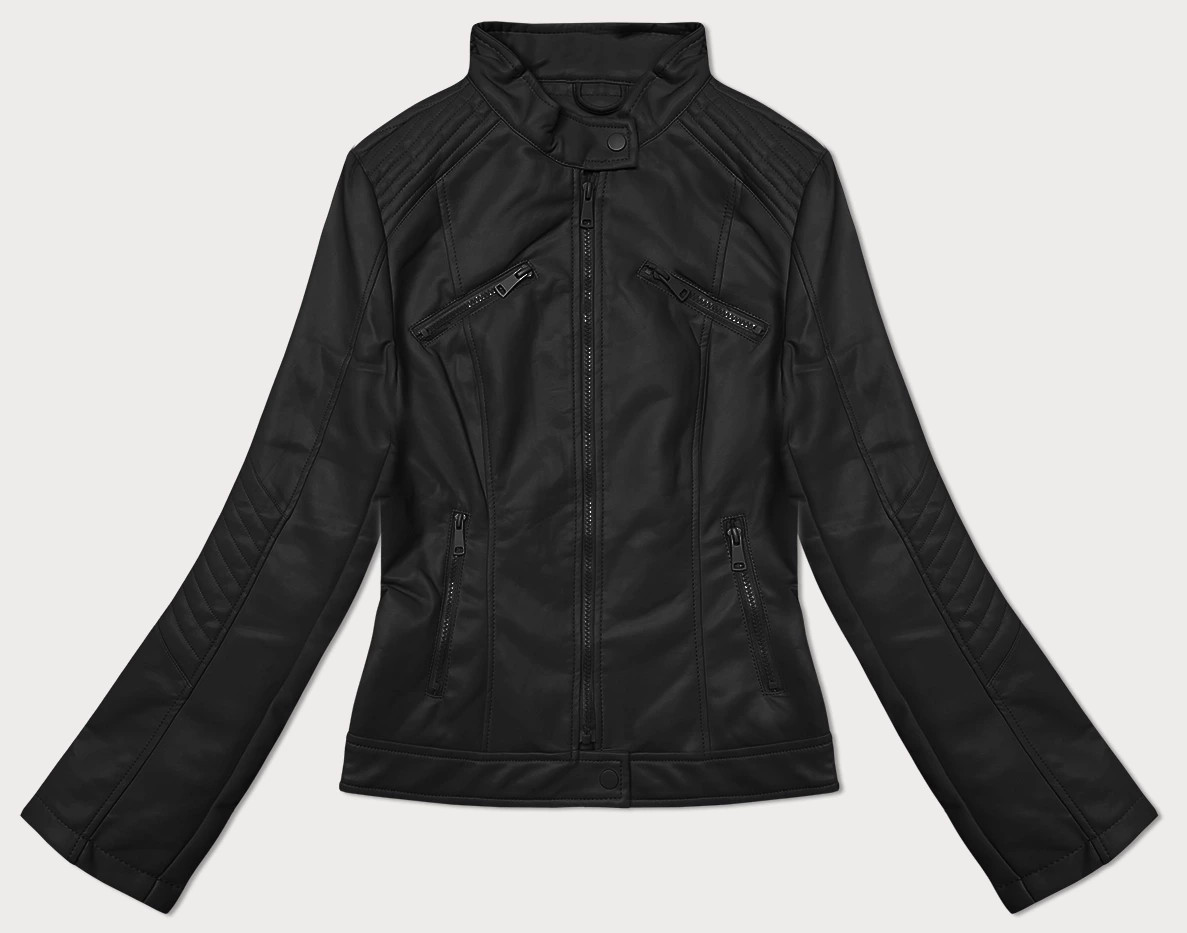 Černá dámská bunda z ekologické kůže se stojáčkem J Style (11Z8131) odcienie czerni L (40)