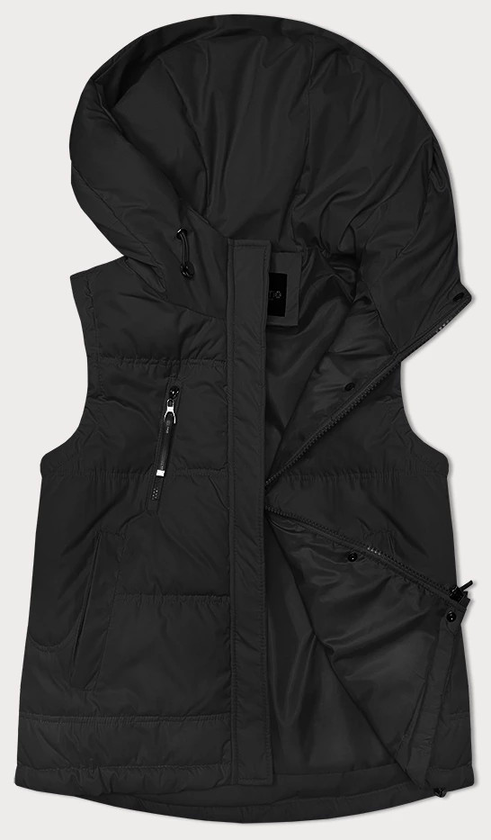 Volná černá dámská vesta s kapucí (2655) odcienie czerni S (36)