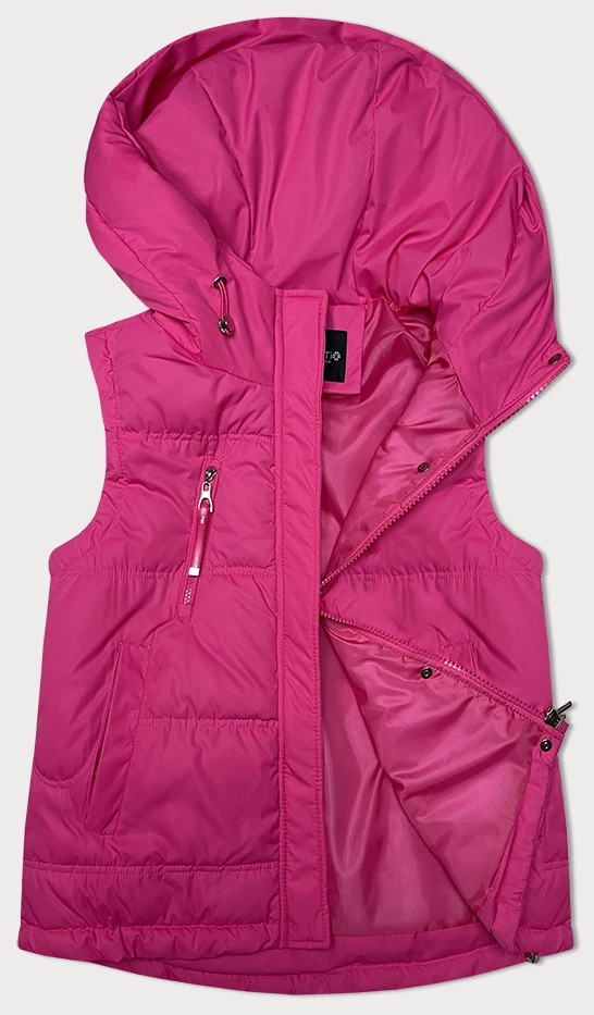 Volná růžová dámská vesta s kapucí (2655) Růžová L (40)