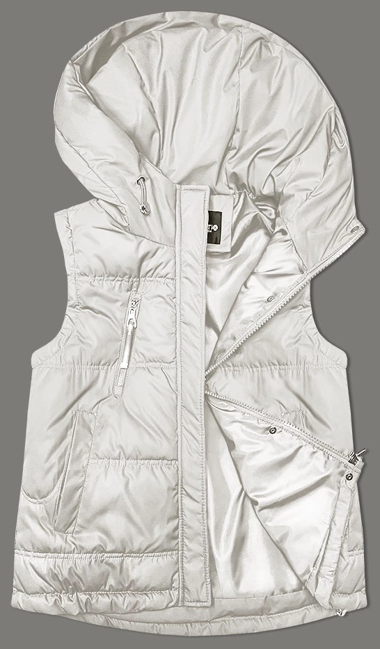 Volná dámská vesta v ecru barvě s kapucí (2655) odcienie bieli S (36)