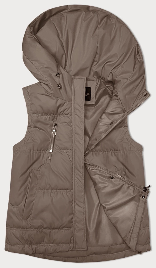 Volná béžová dámská vesta s kapucí (2655) odcienie beżu S (36)