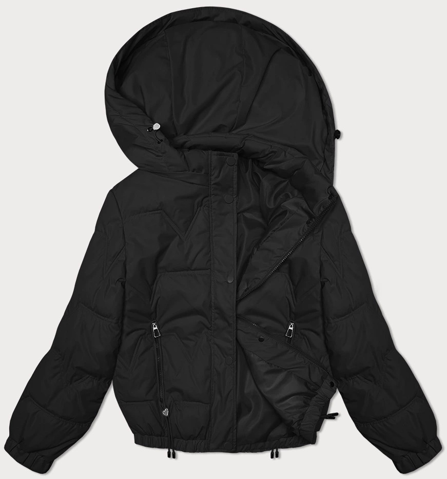 Černá prošívaná bunda s odepínací kapucí Miss TiTi (2482) odcienie czerni M (38)