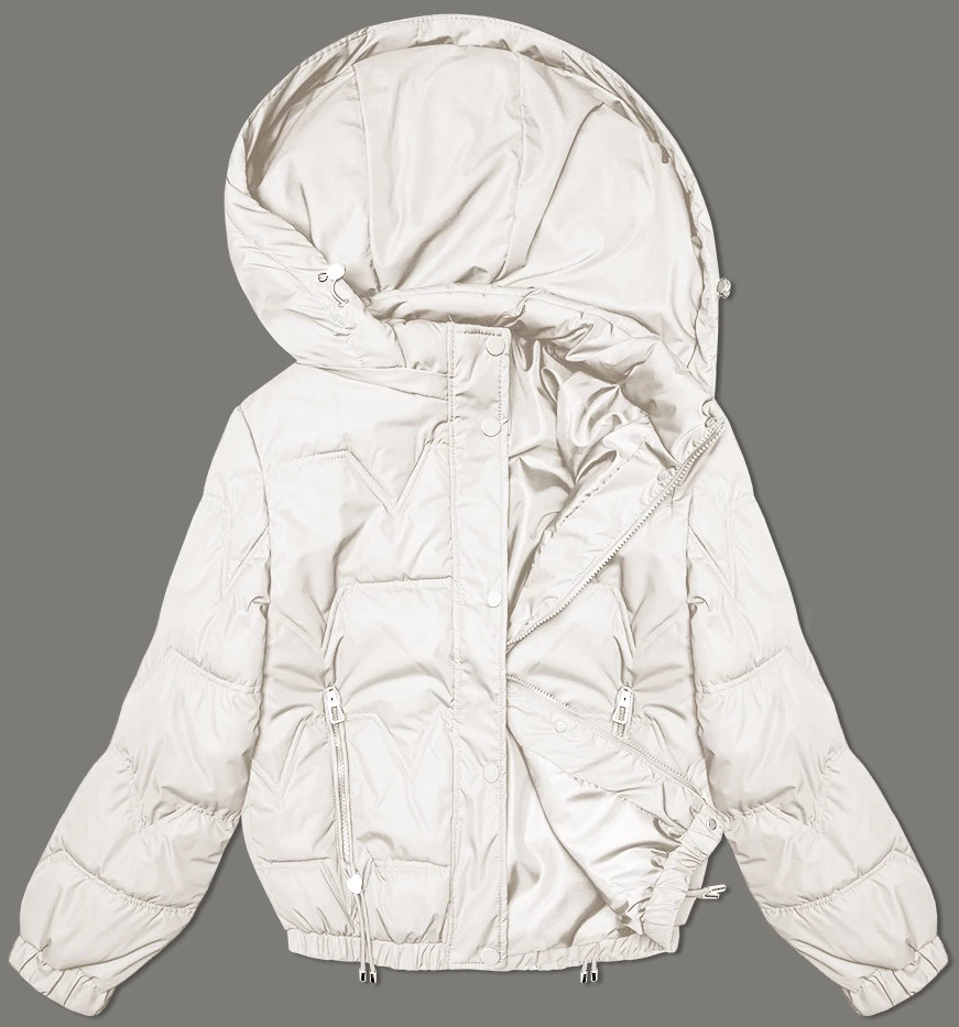 Prošívaná bunda v ecru barvě s odepínací kapucí Miss TiTi (2482) odcienie bieli XL (42)