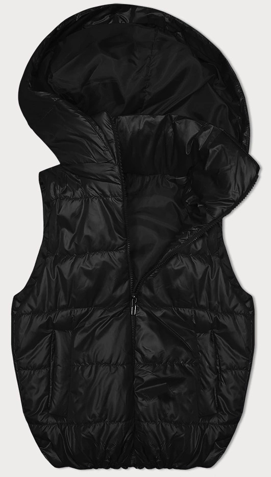Černá péřová vesta s odepínací kapucí (B8247-1) odcienie czerni XL (42)
