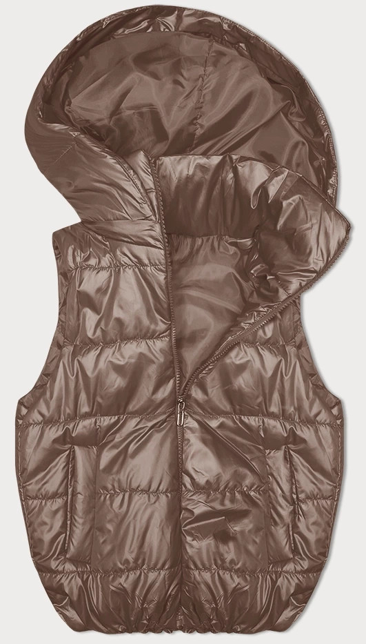 Tmavě béžová péřová vesta s odepínací kapucí (B8247-101) odcienie beżu XXL (44)