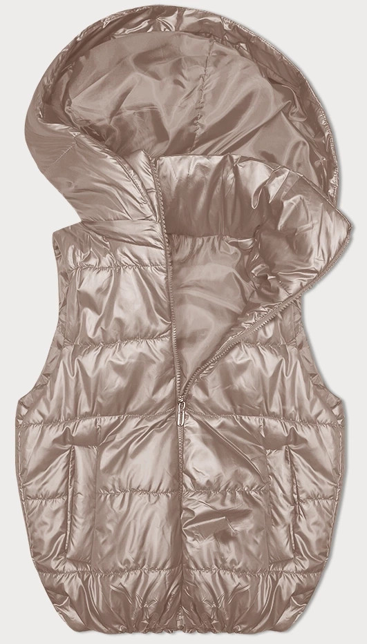 Světle béžová péřová vesta s odepínací kapucí (B8247-51) odcienie beżu XXL (44)