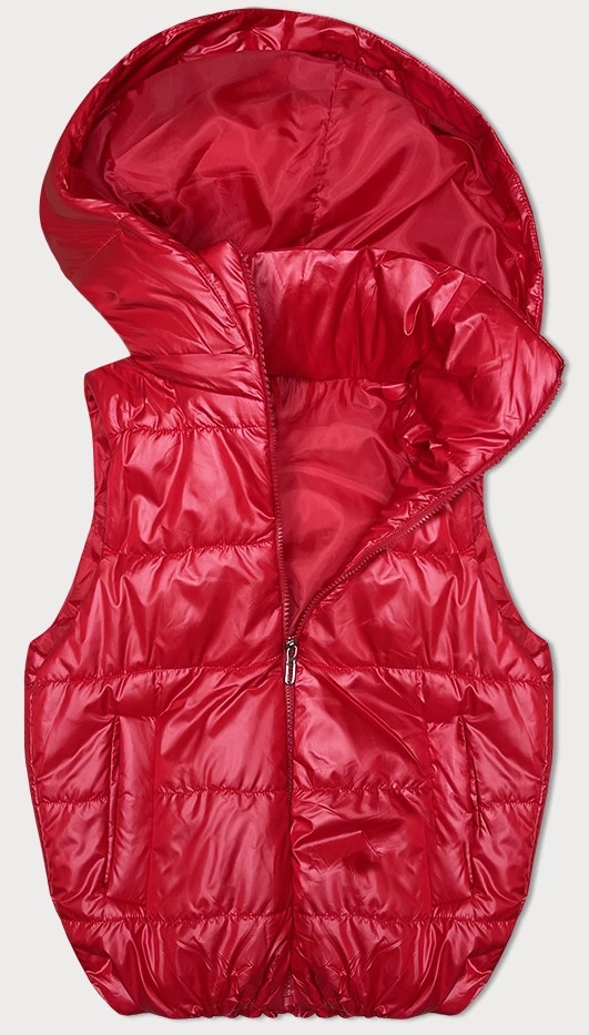 Červená péřová vesta s odepínací kapucí (B8247-4) odcienie czerwieni S (36)