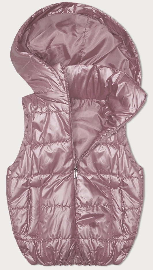Růžová péřová vesta s odepínací kapucí (B8247-81) odcienie różu XXL (44)