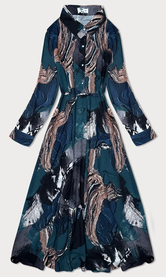 Hnědo-mořské dámské košilové šaty v délce do poloviny lýtek Ann Gissy (XY202113(3)) odcienie zieleni 54