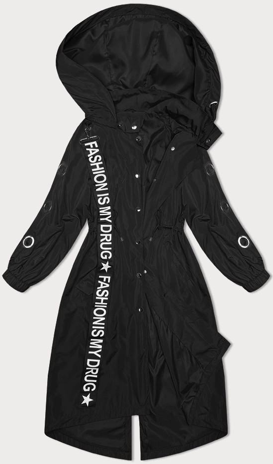 Černá volná dlouhá bunda s kapucí (TR982) odcienie czerni XL (42)