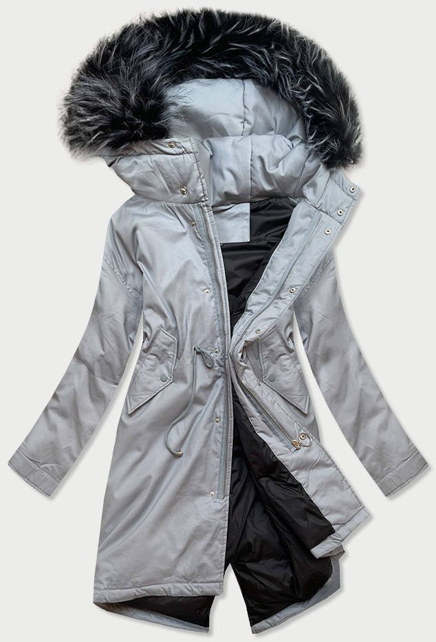 Šedá bavlněná dámská zimní bunda parka s přírodní péřovou výplní (7085) odcienie szarości XL (42)