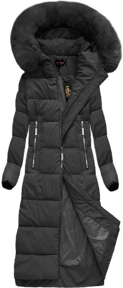 Dlouhá černá dámská zimní bunda s kapucí (7688) odcienie czerni L (40)