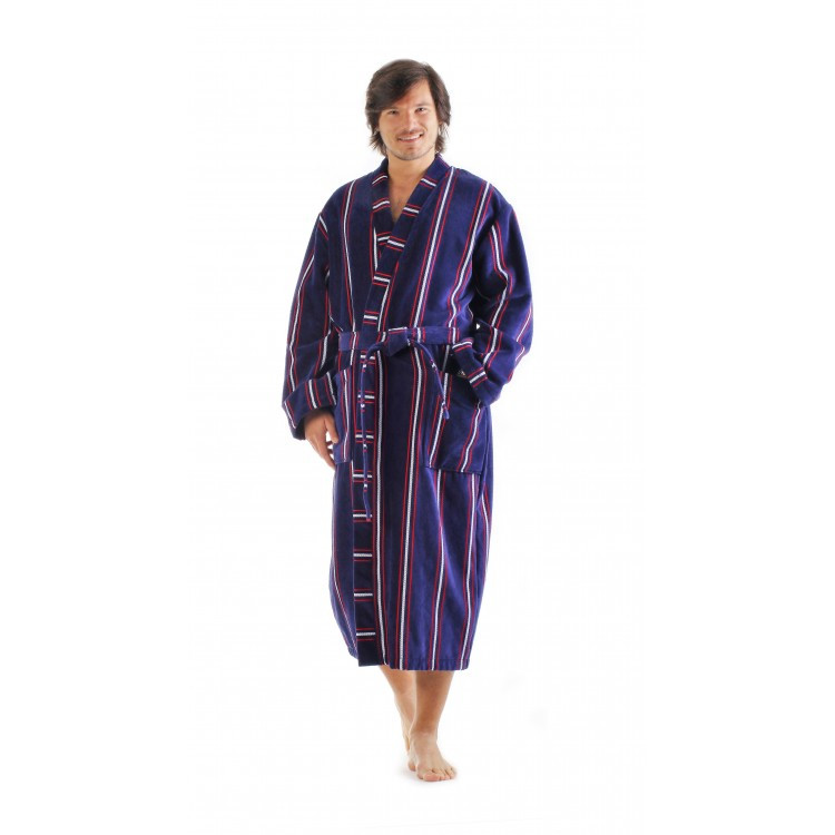 OXFORD 1212 proužek - pánské bavlněné kimono XXL dlouhý župan kimono modrý proužek 5003