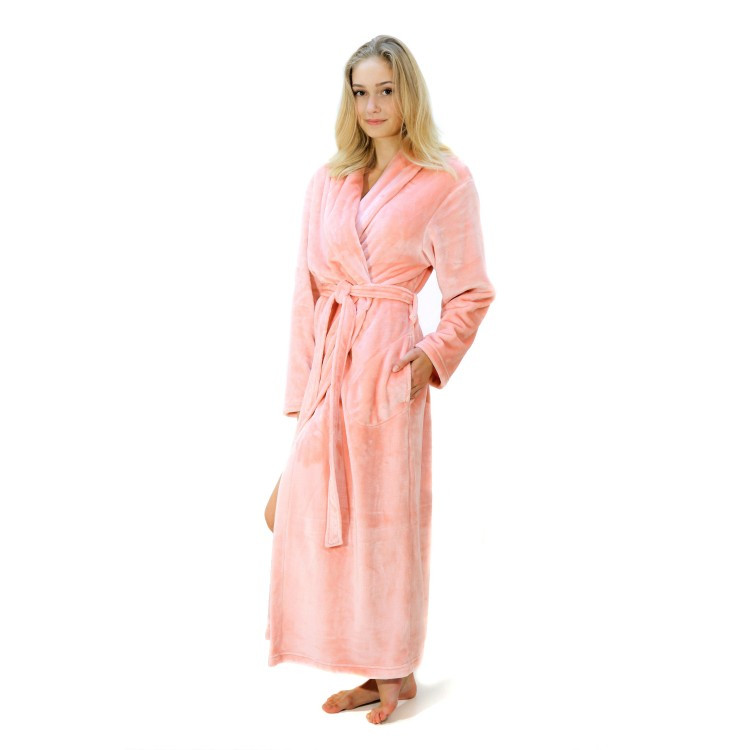 SIENA 2156 se šálovým límcem M dlouhý župan se šálovým límcem 3050 růžová perla flannel fleece - polyester