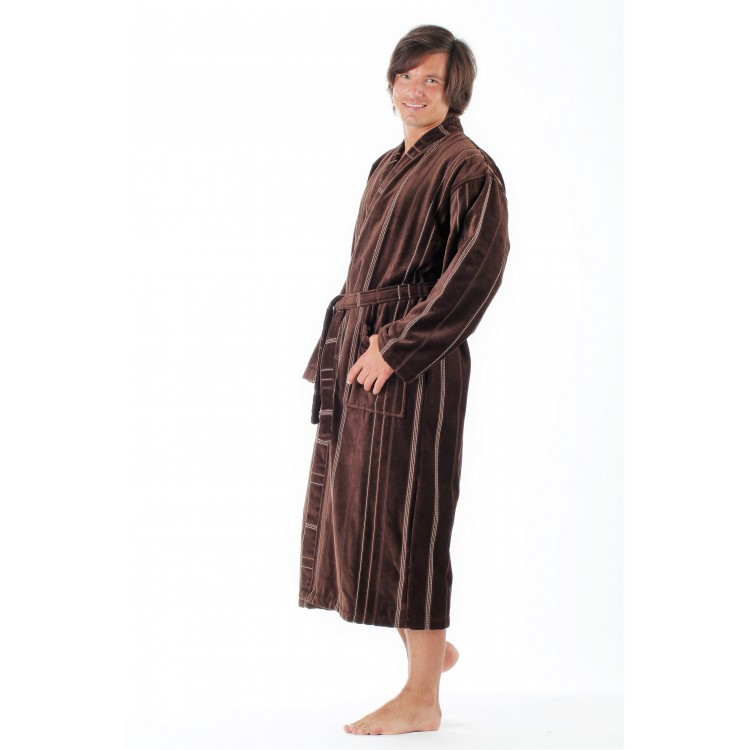 TERAMO 1223 pánské bavlněné kimono čokoládově hnědá - Vestis XL dlouhý župan kimono hnědá 8859