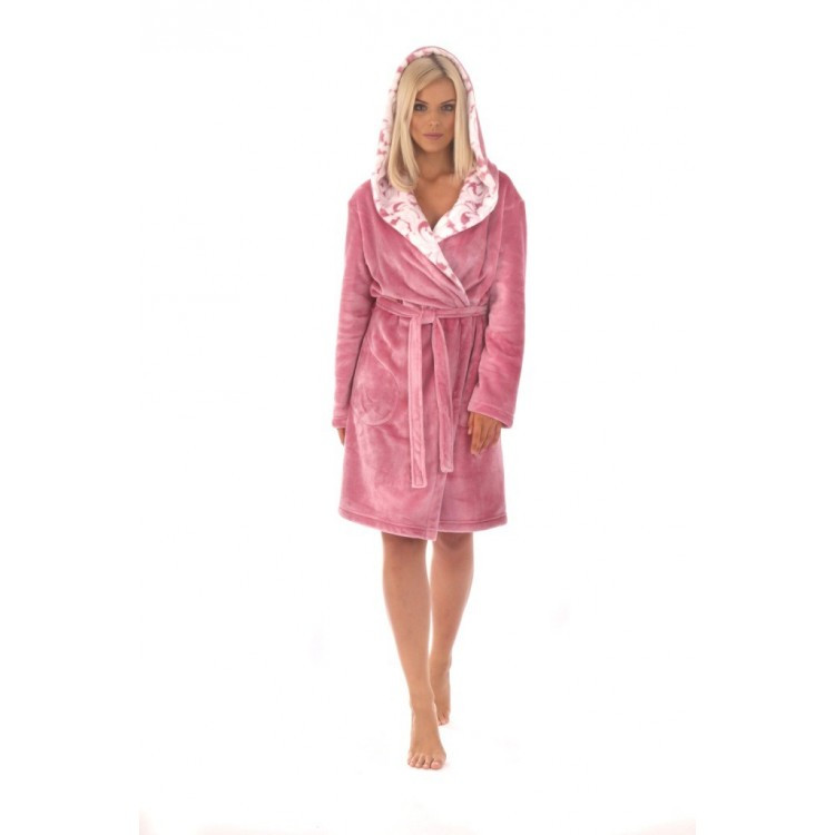 FLORA župan s kapucí 4856 pudrová - Vestis XL 3/4 župan s kapucí růžová 3352 flannel fleece - polyester