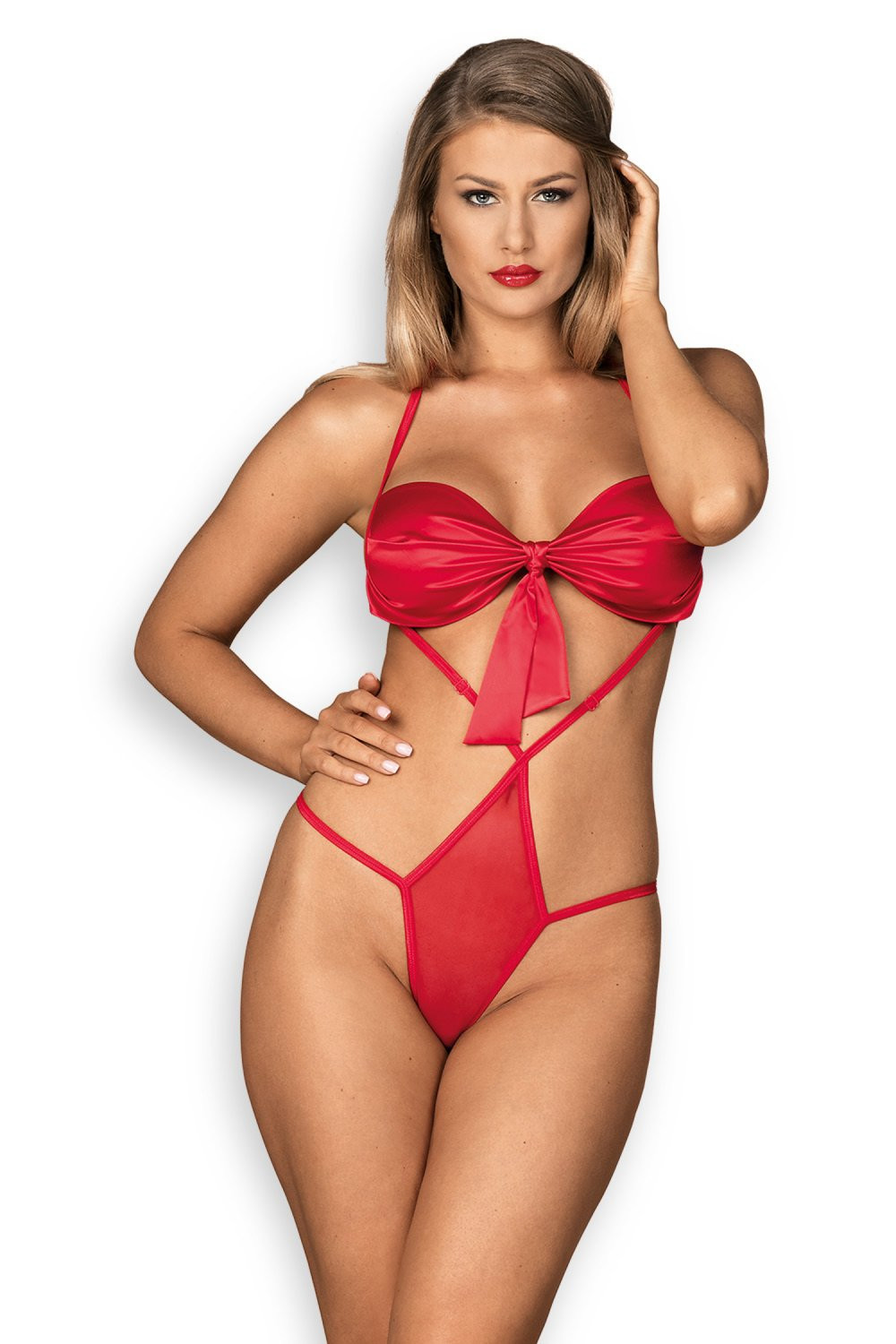Erotické body Giftella teddy - OBSESSIVE červená L/XL