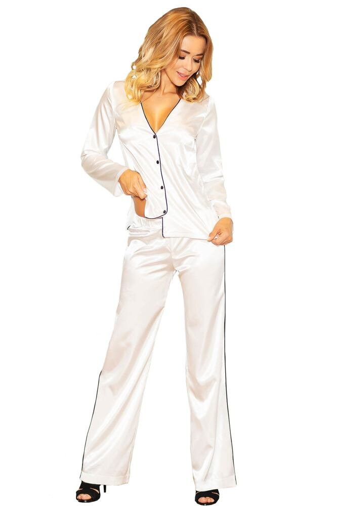 Saténové pyžamo Termi ecru bílá XL
