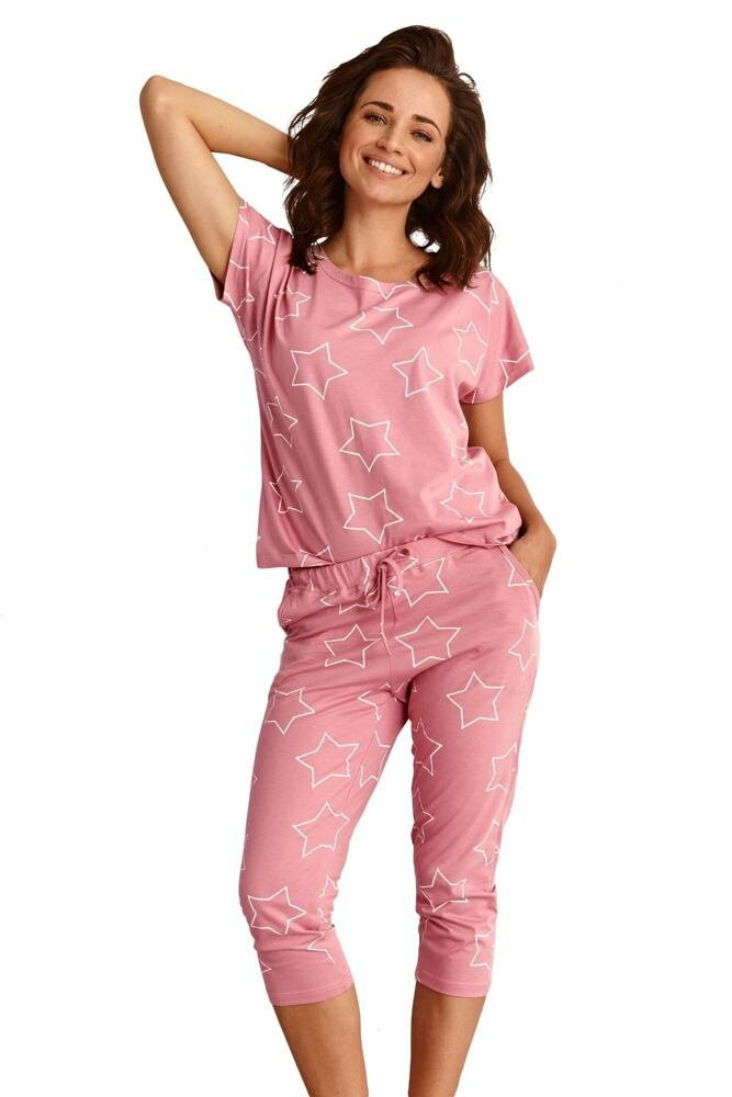 Dámské pyžamo Oksa růžové s hvězdami růžová XL