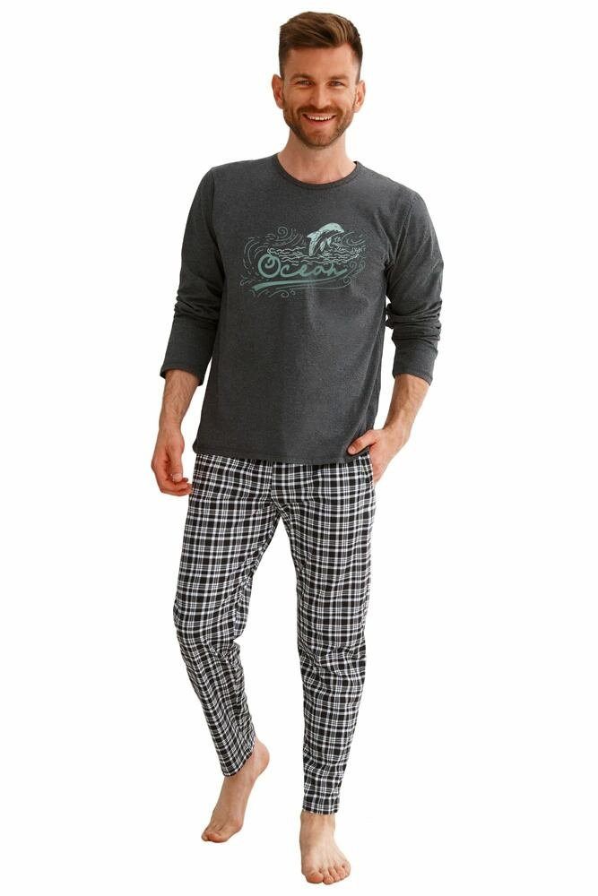 Pánské pyžamo Matt tmavě šedé s potiskem šedá XXL