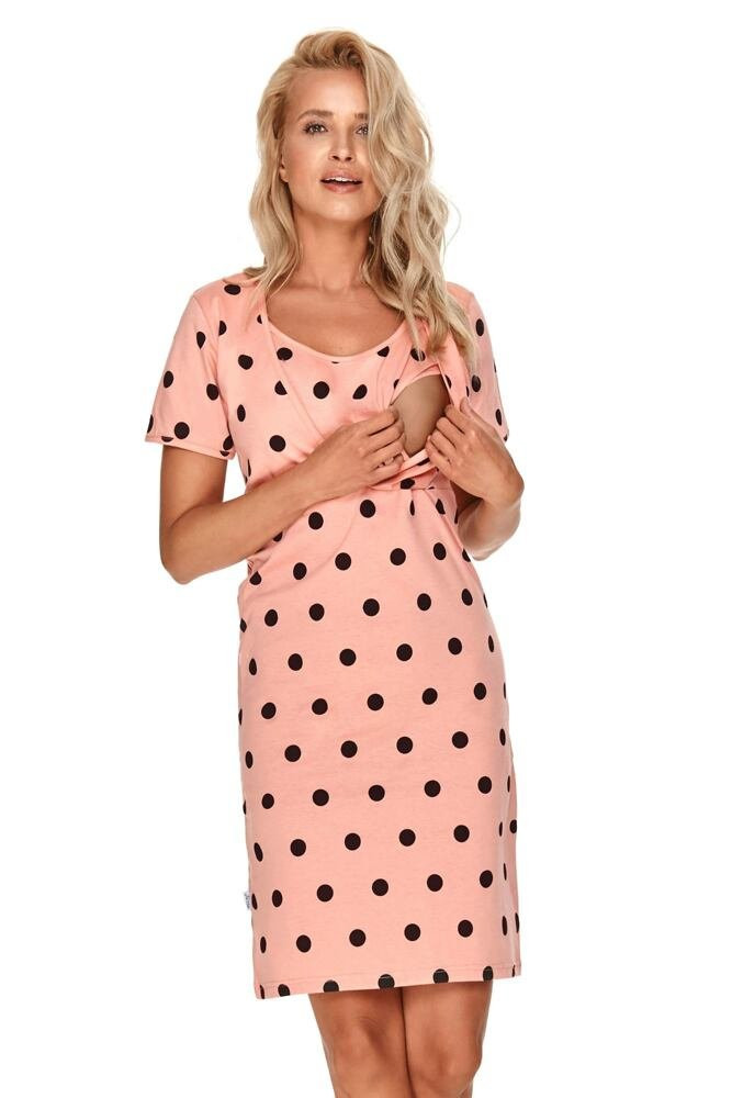 Mateřská noční košile Linda lososová s puntíky růžová XL
