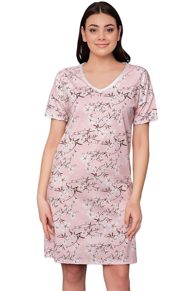 Noční košilka Alwa růžová s květy XL