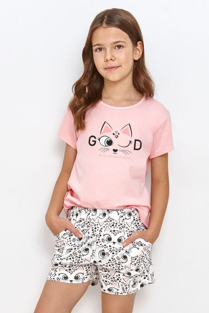 Dívčí pyžamo pro starší Lexi růžové s kočkou růžová 152