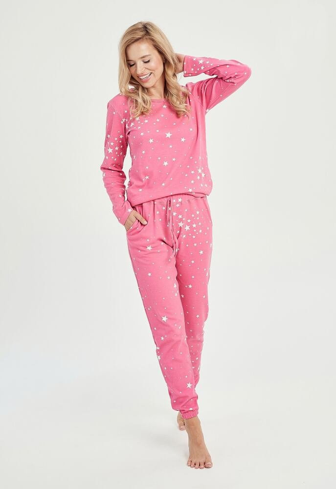 Dámské zateplené pyžamo Erika růžové s hvězdičkami růžová S