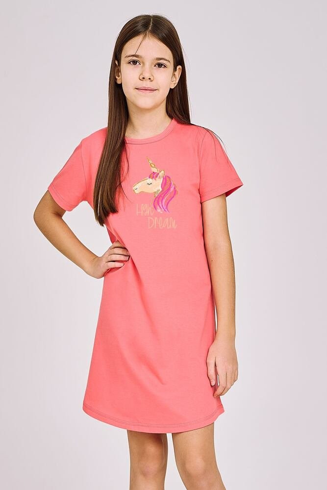 Dívčí noční košile Mila růžová s jednorožcem 146