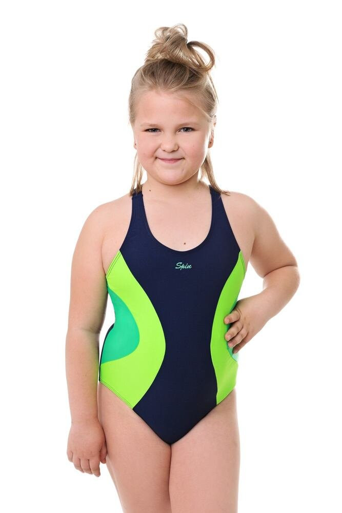 Dívčí jednodílné plavky Bibione II modro-zelené neonové zelená 140