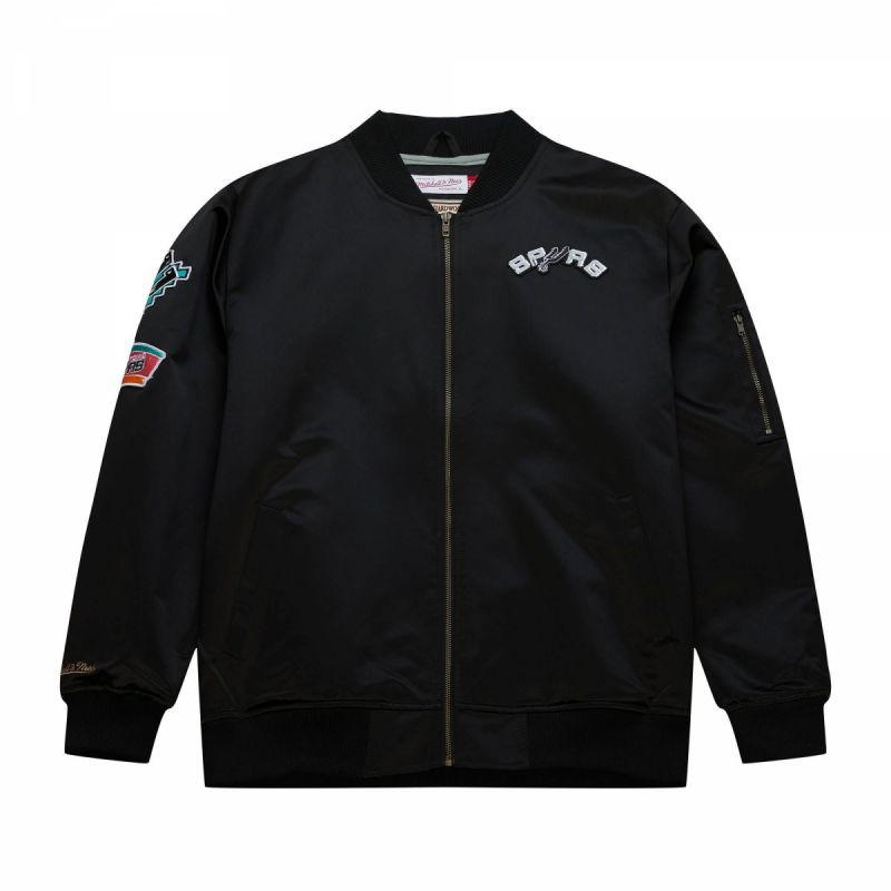 Mitchell & Ness Lightweight Satin Bomber San Antonio Spurs jacket M SJKT6599-SASYYPPPBLCK pánské XL