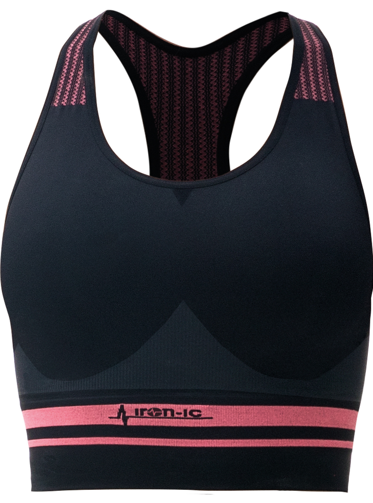 Sportovní podprsenka fitness IRON-IC - střední podpora - černo-růžová Barva: Černo-růžová, Velikost: S/M